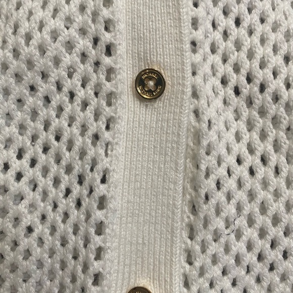 Michael Kors Open Knit Sweater, White with Gold Buttons, M - Picture 6 of 9